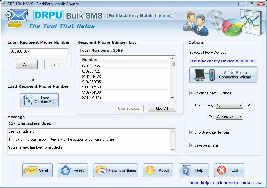 Screenshot of BlackBerry App for SMS