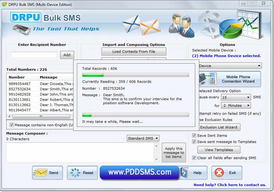 Send Bulk SMS screen shot