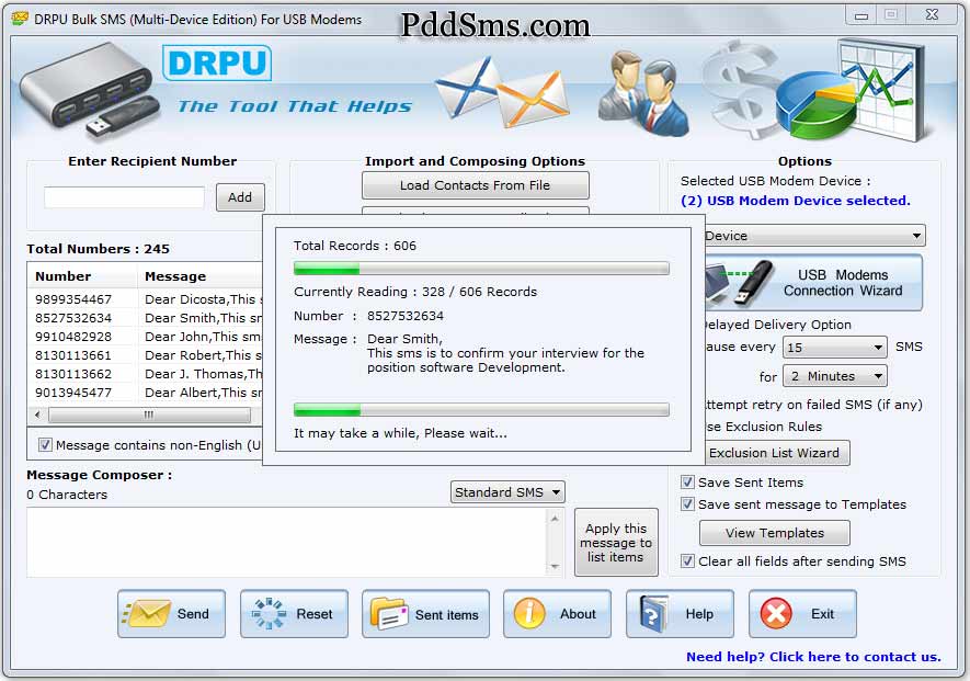 Screenshot of Send SMS Modem